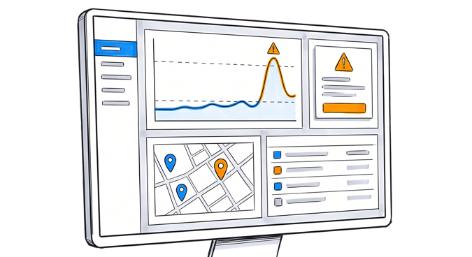 A Blecon Track dashboard showing a shipments temperature spiking above its safe range, with an alert firing at the breach and the affected load flagged on the map, the moment a cold chain problem surfaces while there is still room to act.