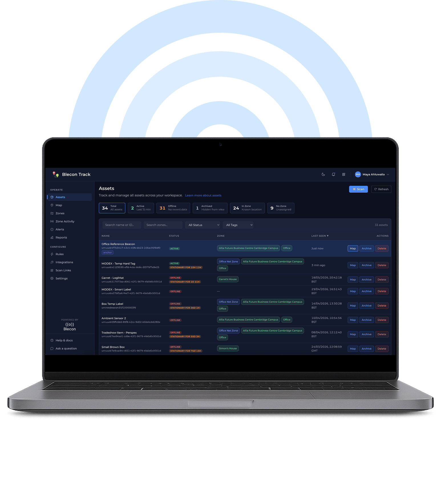 Live fleet view in Blecon Track. Position, dwell and overdue alerts in one place.