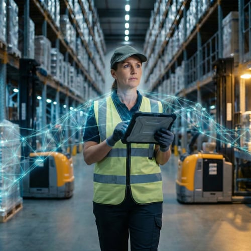 Tablet running Blecon Agent across a warehouse operation