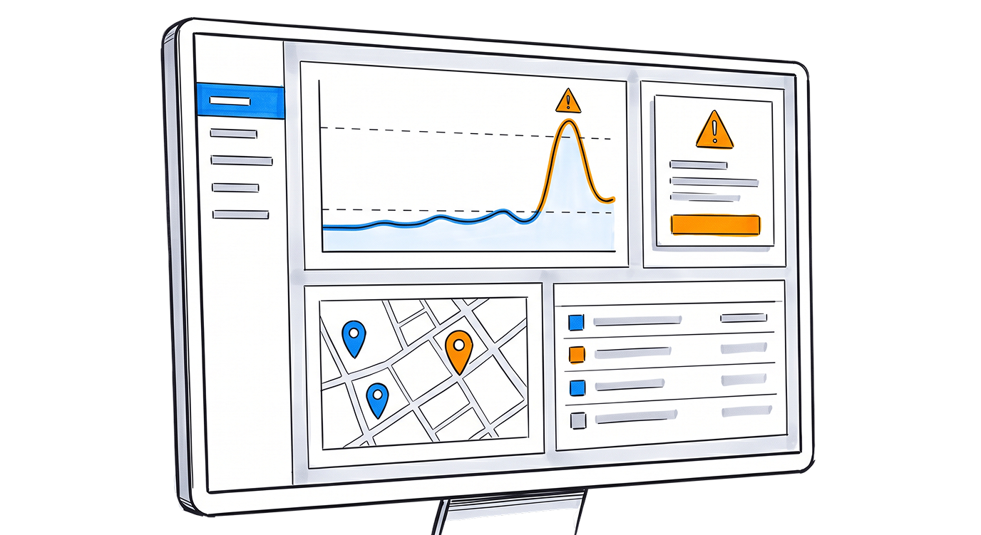 A Blecon Track dashboard showing a shipments temperature spiking above its safe range, with an alert firing at the breach and the affected load flagged on the map, the moment a cold chain problem surfaces while there is still room to act.