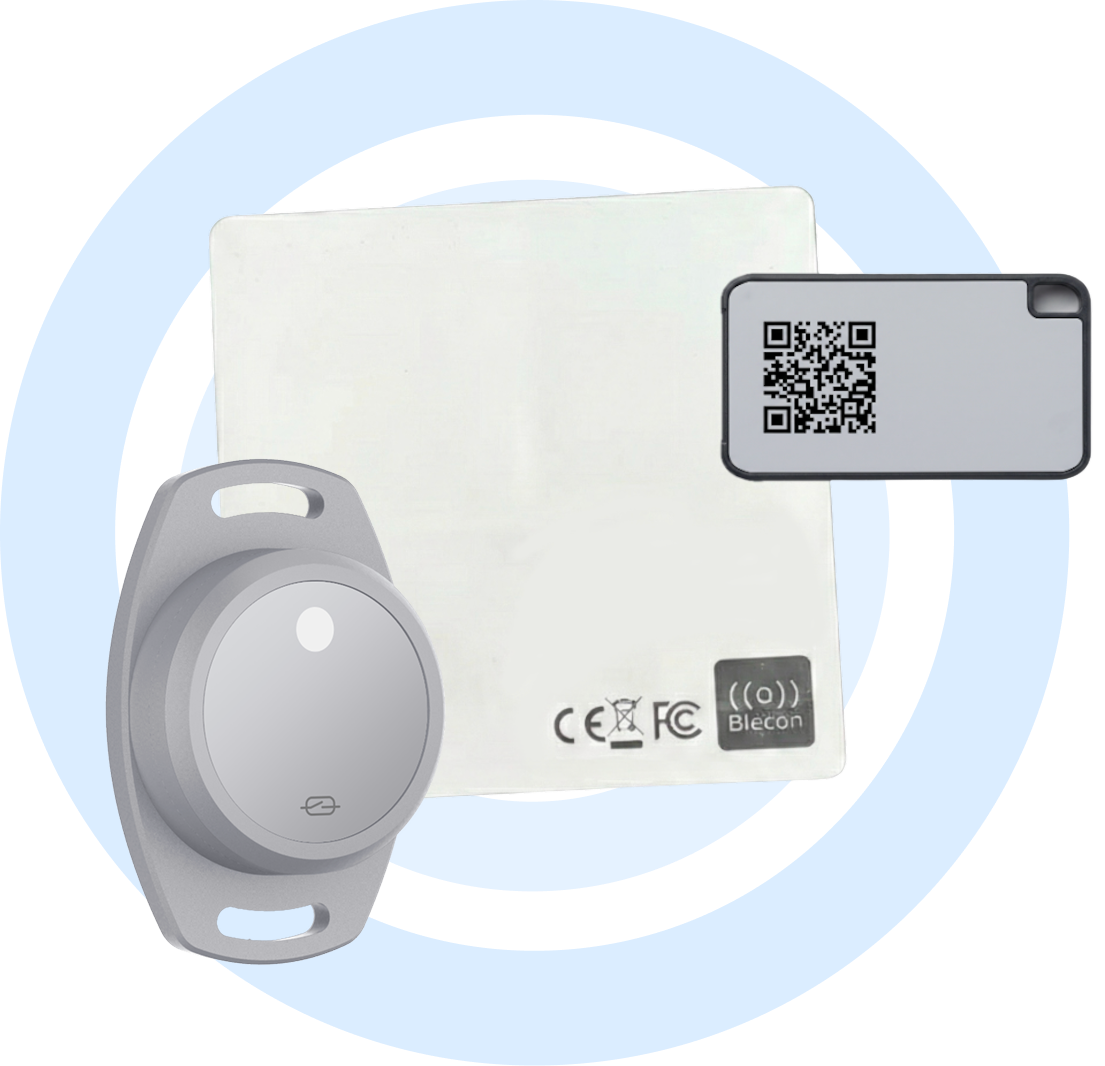 Range of Blecon Asset Tags showing location, sensing and logger variants