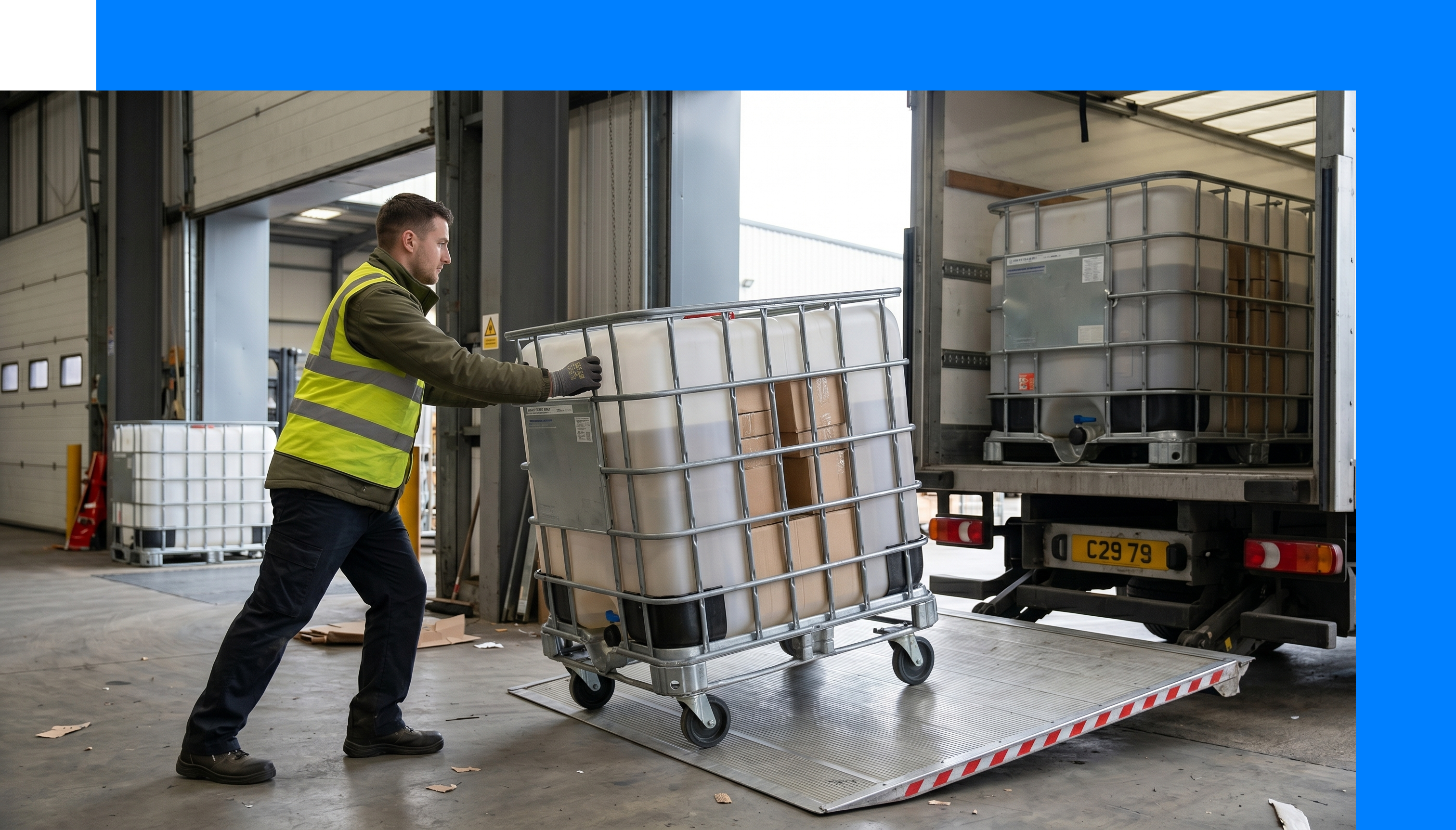 Driver loading an IBC for delivery — rti asset tracking