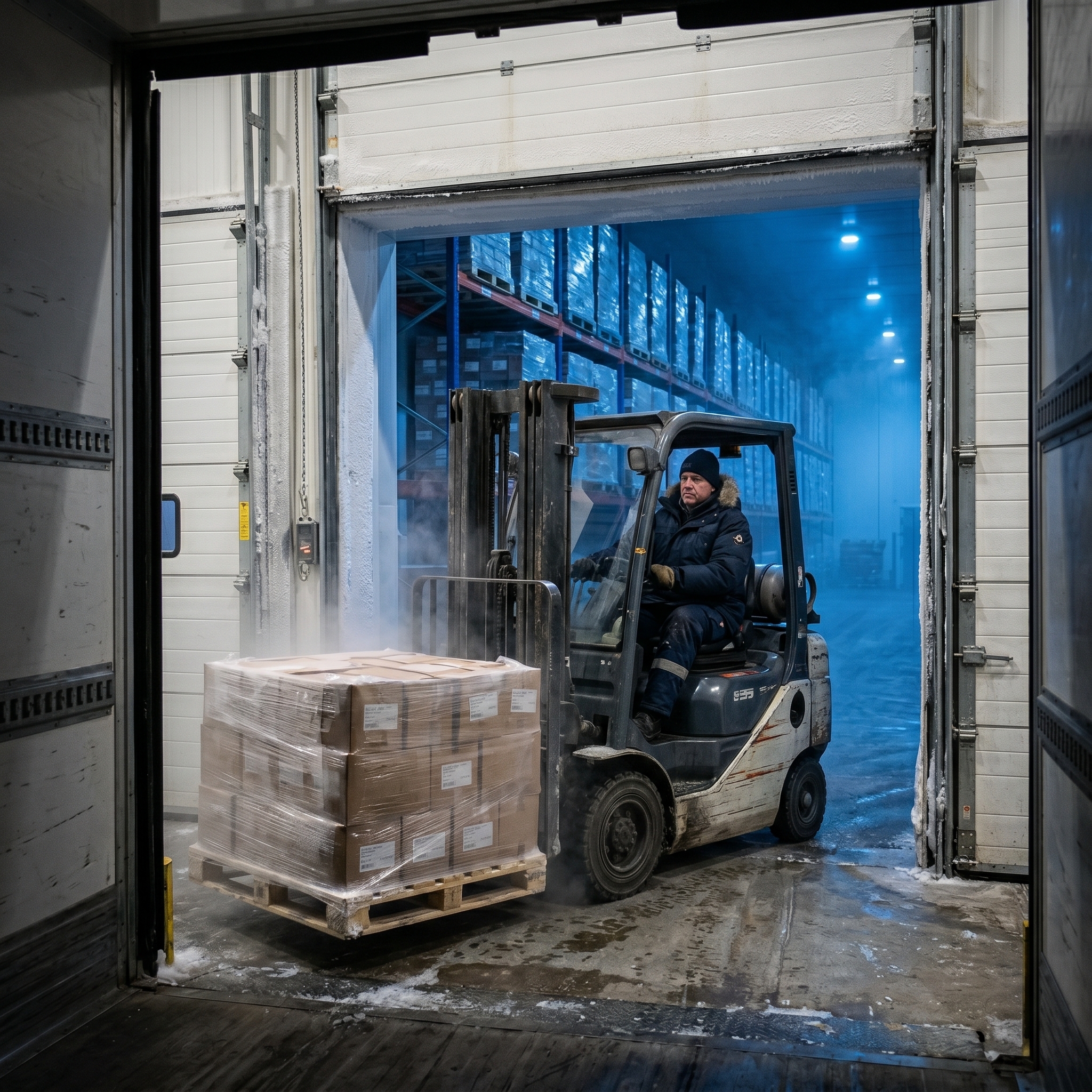 Driver unloading a refrigerated vehicle — cold chain monitoring